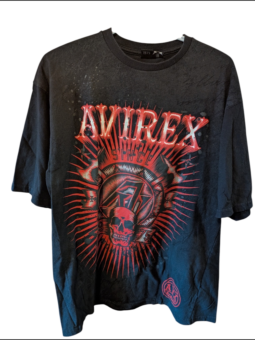 Avirex Y2K Black Tee with Red Skull Graphic